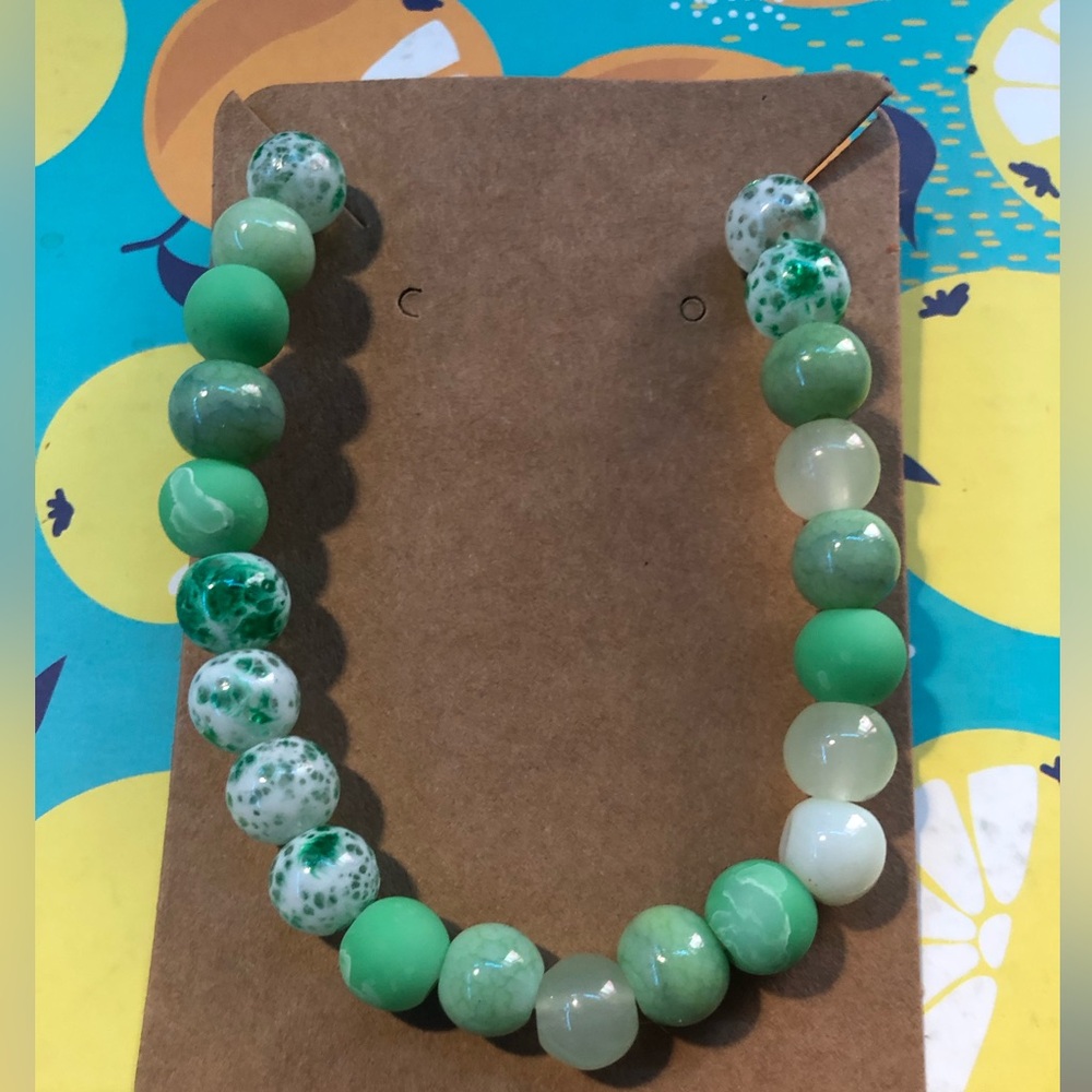 Handmade Glass Bracelet; Matcha Storm